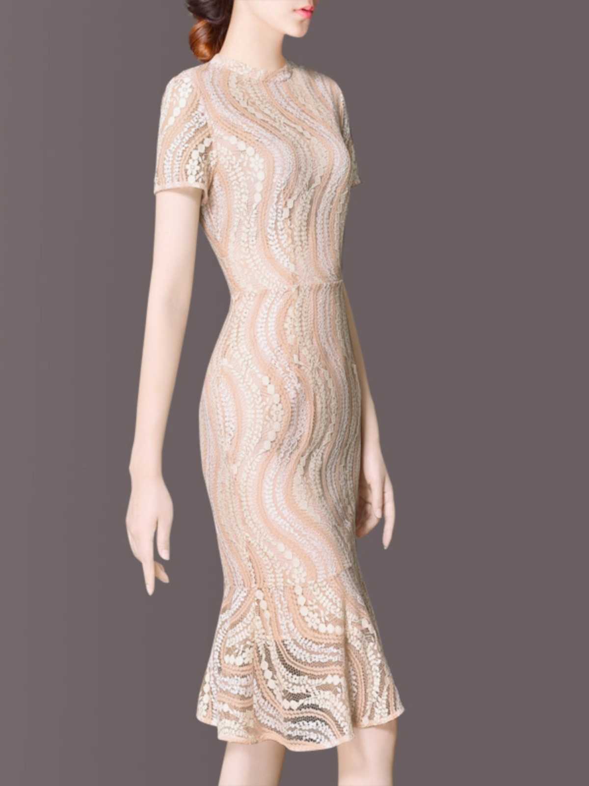 オケージョン ドレス 華やか波紋レース マーメイドドレス