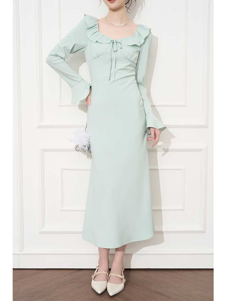 オケージョン ドレス フリルリボン付きロングワンピース