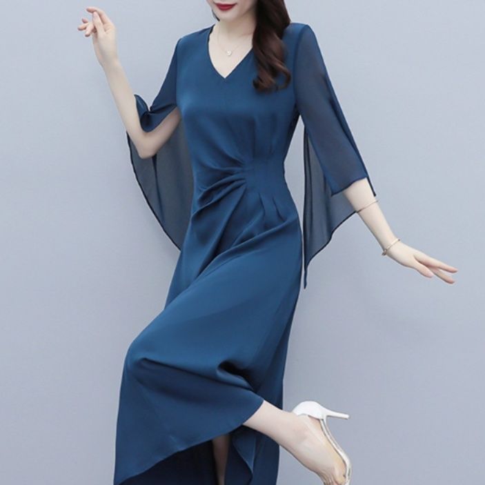 オケージョン ドレス フレアスリーブブイネックドレープワンピース