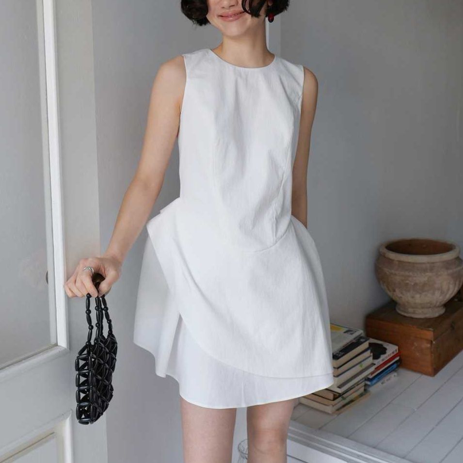 オケージョン ドレス リネン風ノースリーブミニワンピース