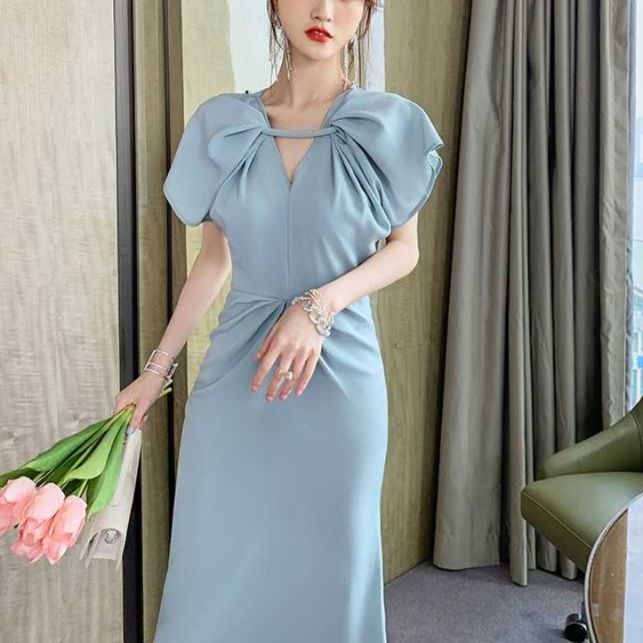 オケージョン　ドレス リボンデザイン 胸元ツイスト ワンピース