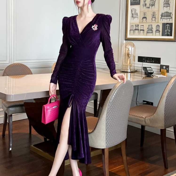 オケージョン　ドレス 贅沢ベルベットマーメイドドレス