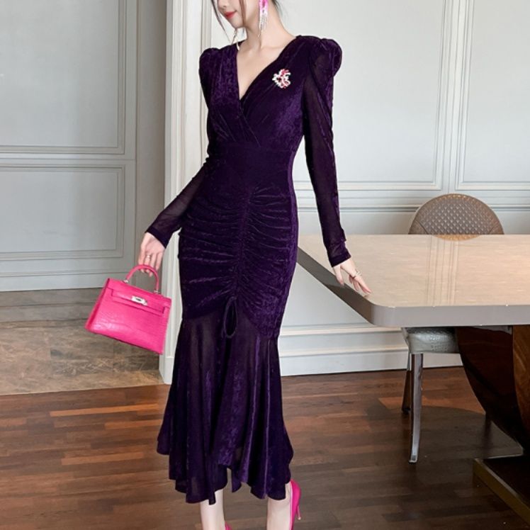 オケージョン　ドレス 贅沢ベルベットマーメイドドレス