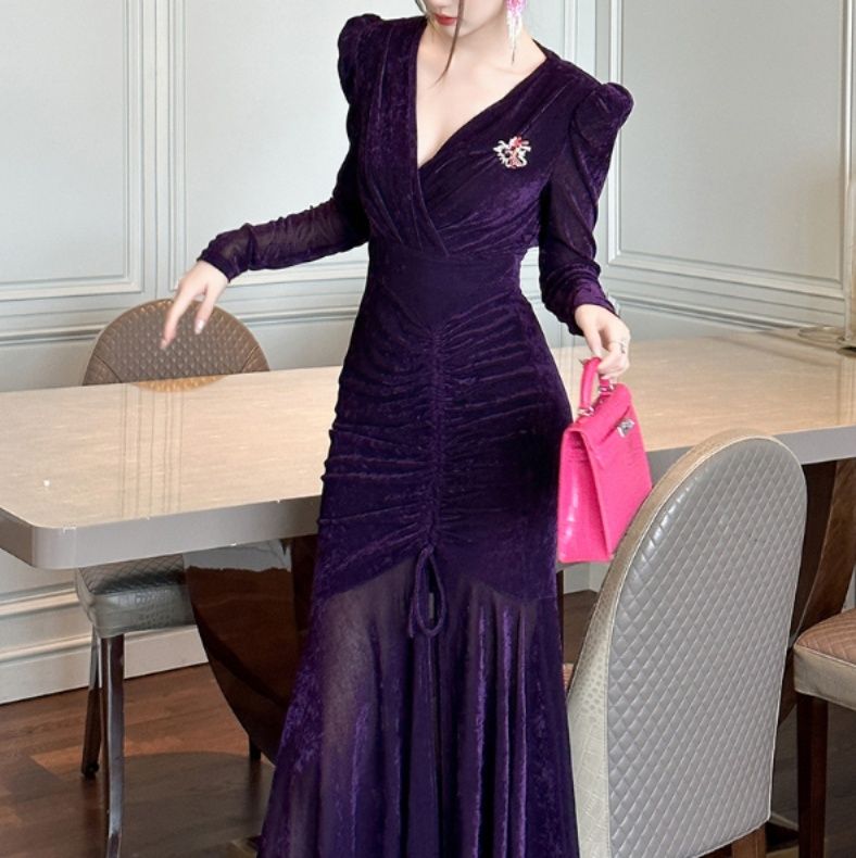 オケージョン　ドレス 贅沢ベルベットマーメイドドレス