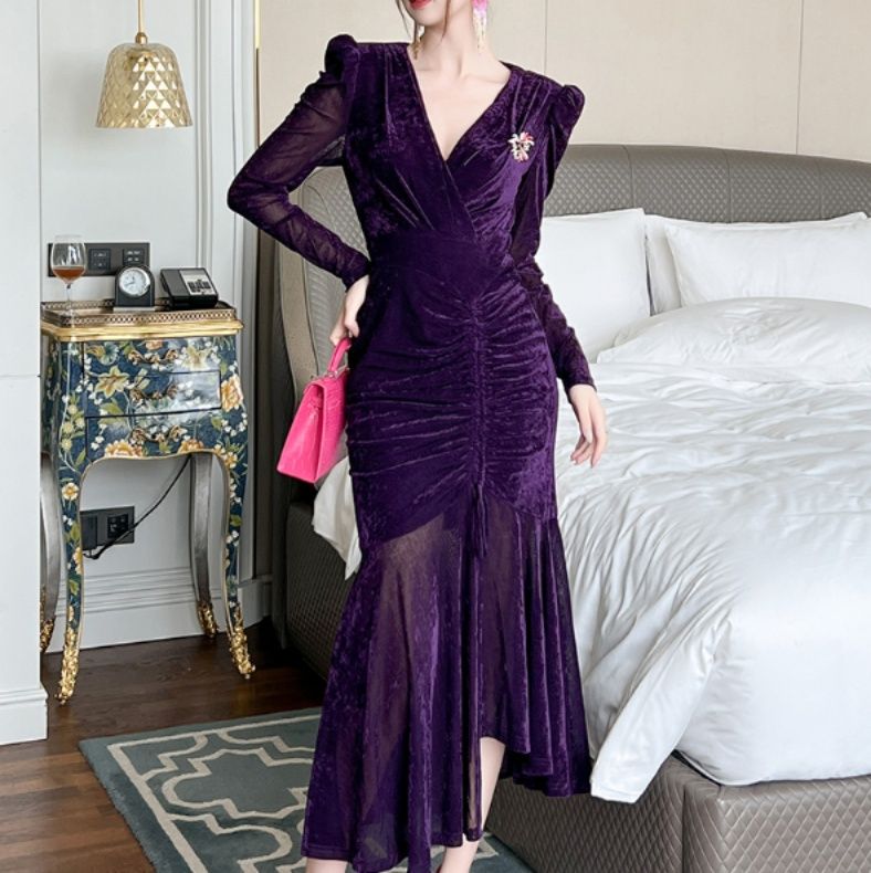 オケージョン　ドレス 贅沢ベルベットマーメイドドレス