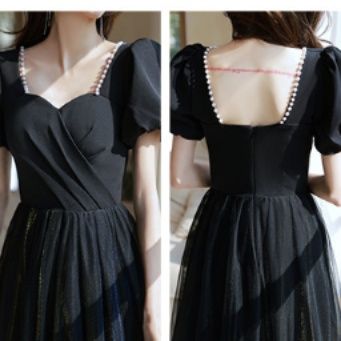 オケージョン ドレス パフスリーブハートネックチュールロングドレス