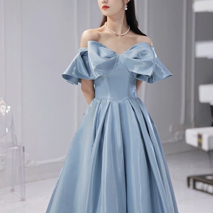 オケージョン ドレス 大きなリボン付きフレアスリーブロングドレス