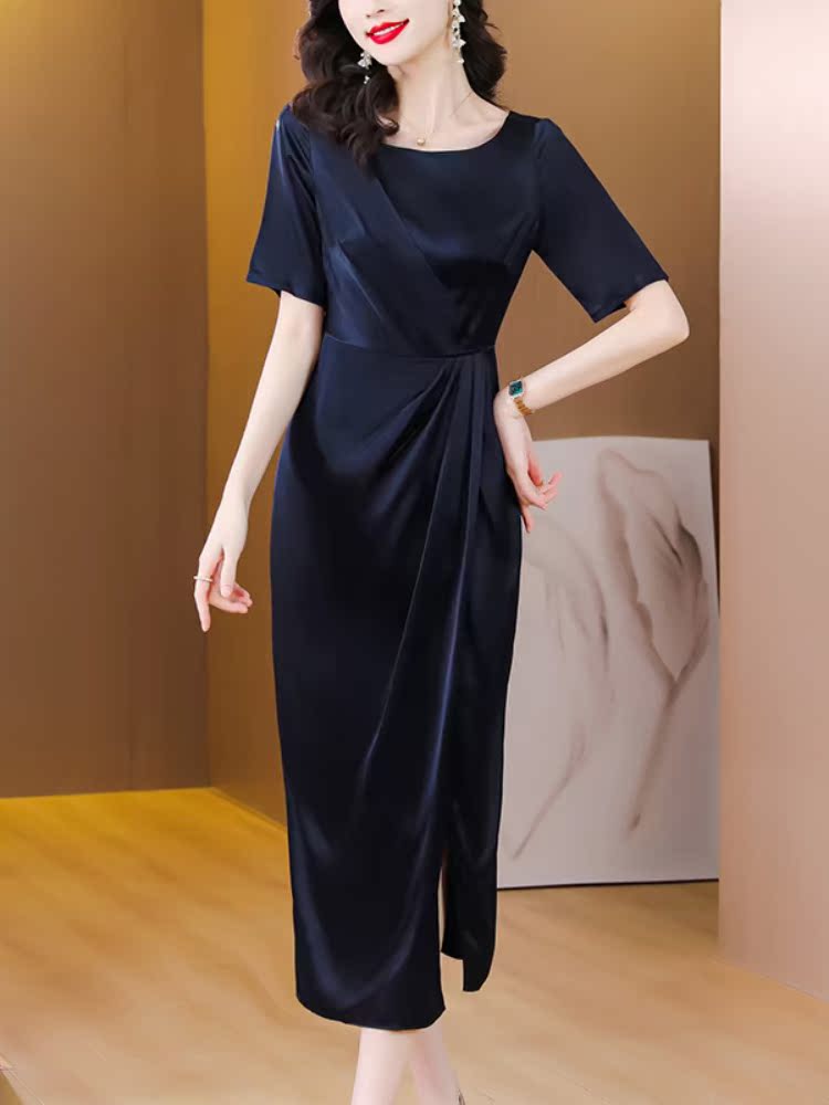 オケージョン ドレス ウエストリボン付きサイドスリットロング丈ワンピース