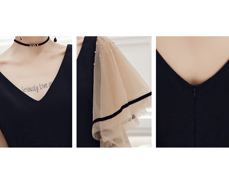 オケージョン ドレス 星屑刺繍チュール袖エレガントワンピース