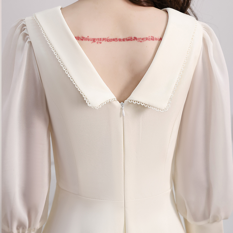 オケージョン ドレス 透け感袖パフスリーブスクエアネックミモレ丈ワンピース