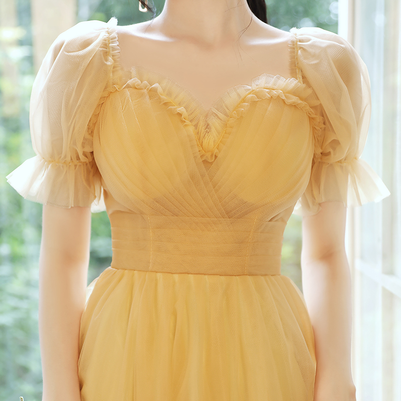 オケージョン ドレス 花びらチュール袖ふんわり姫様風ミディ丈ドレス