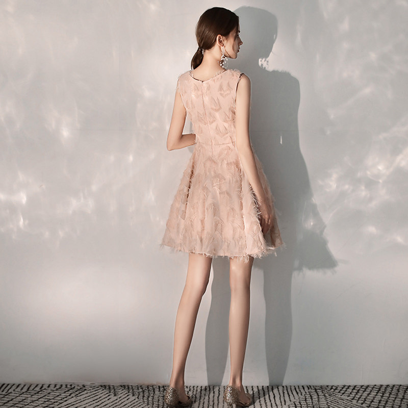 オケージョン ドレス 立体フェザー刺繍ノースリーブフレアワンピース