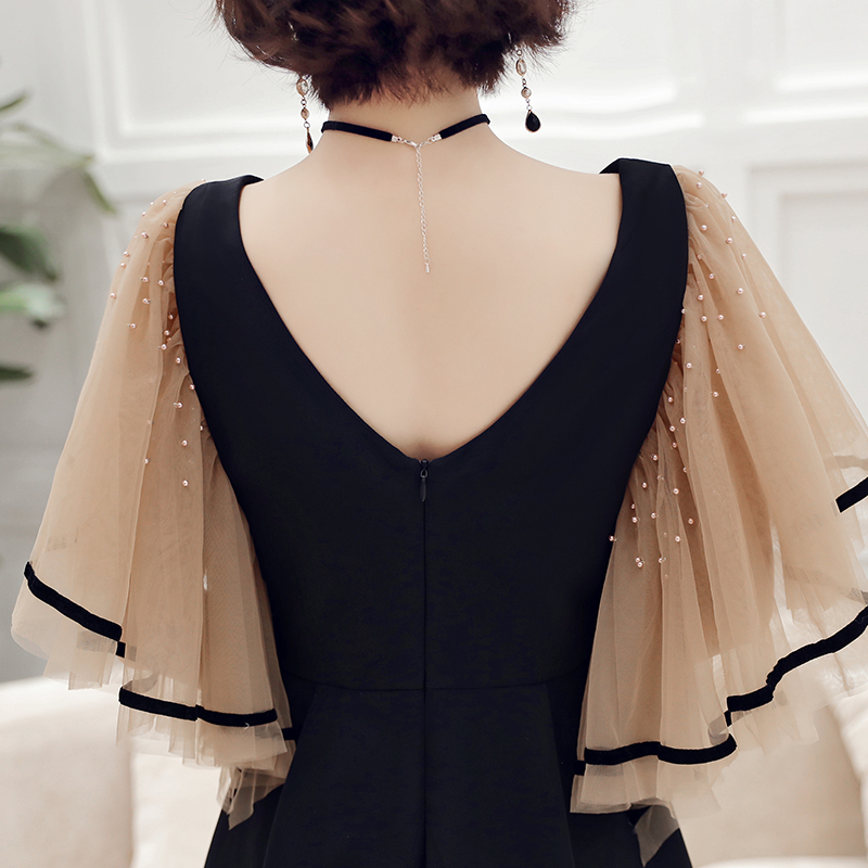 オケージョン ドレス 星屑刺繍チュール袖エレガントワンピース