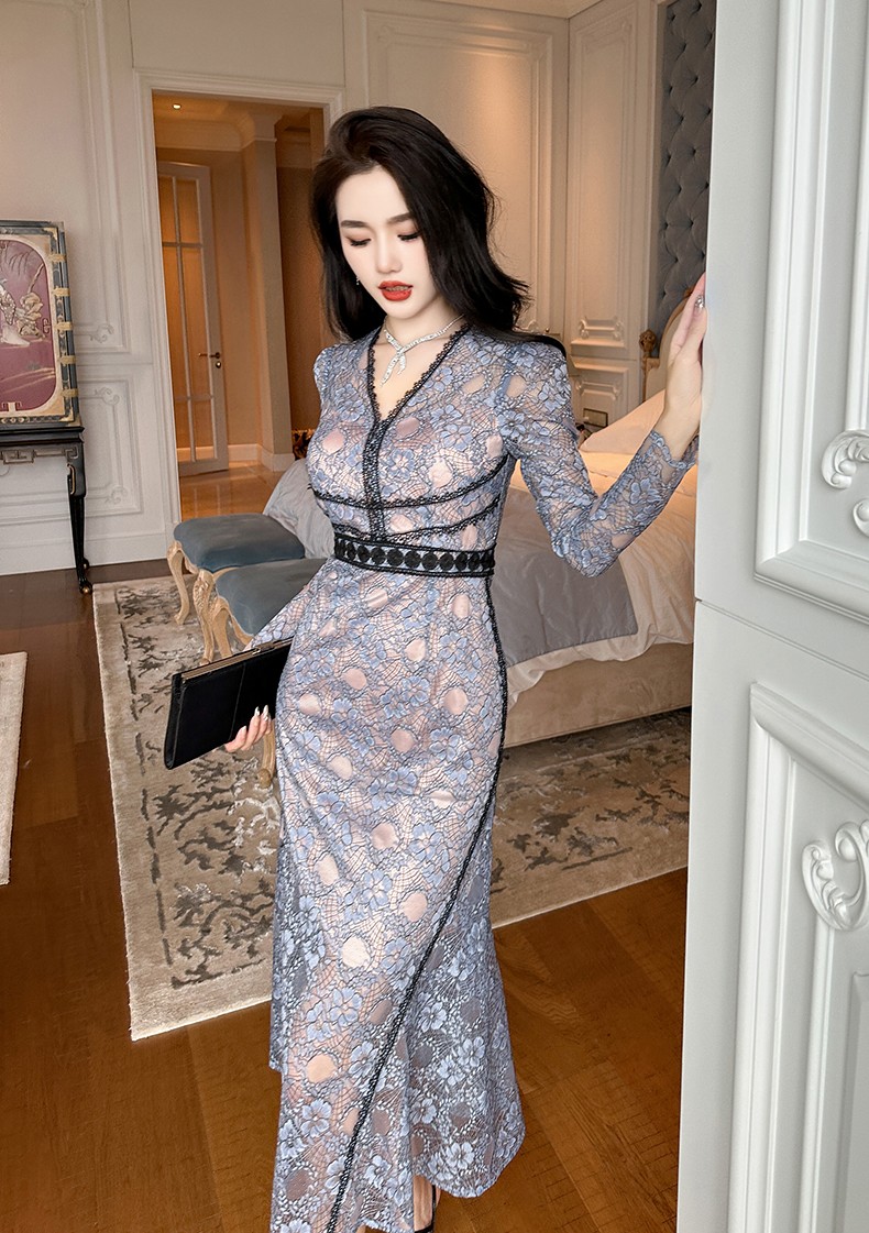 オケージョン　ドレス オケージョン　ドレス 優美レース 深みVネック ロングワンピース