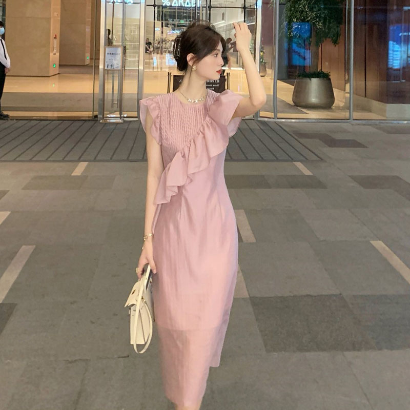 オケージョン ドレス ピンタック切替フリル袖フレアオケージョンワンピース