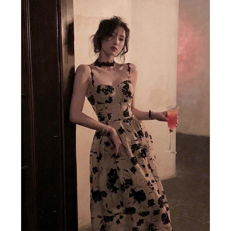 オケージョン ドレス 花柄刺繍チュールキャミソール丈長ワンピース