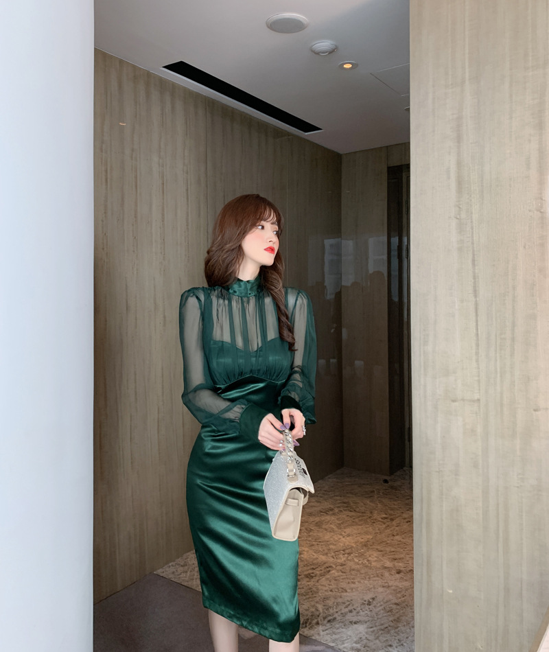 オケージョン ドレス シアースリーブハイネックタイトドレス