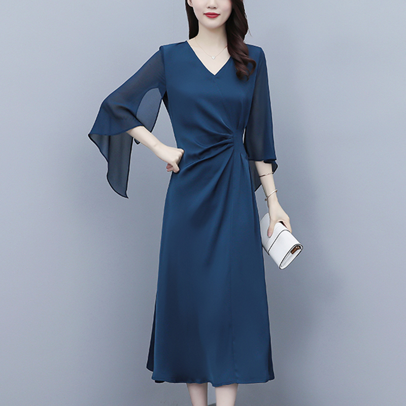 オケージョン ドレス フレアスリーブブイネックドレープワンピース