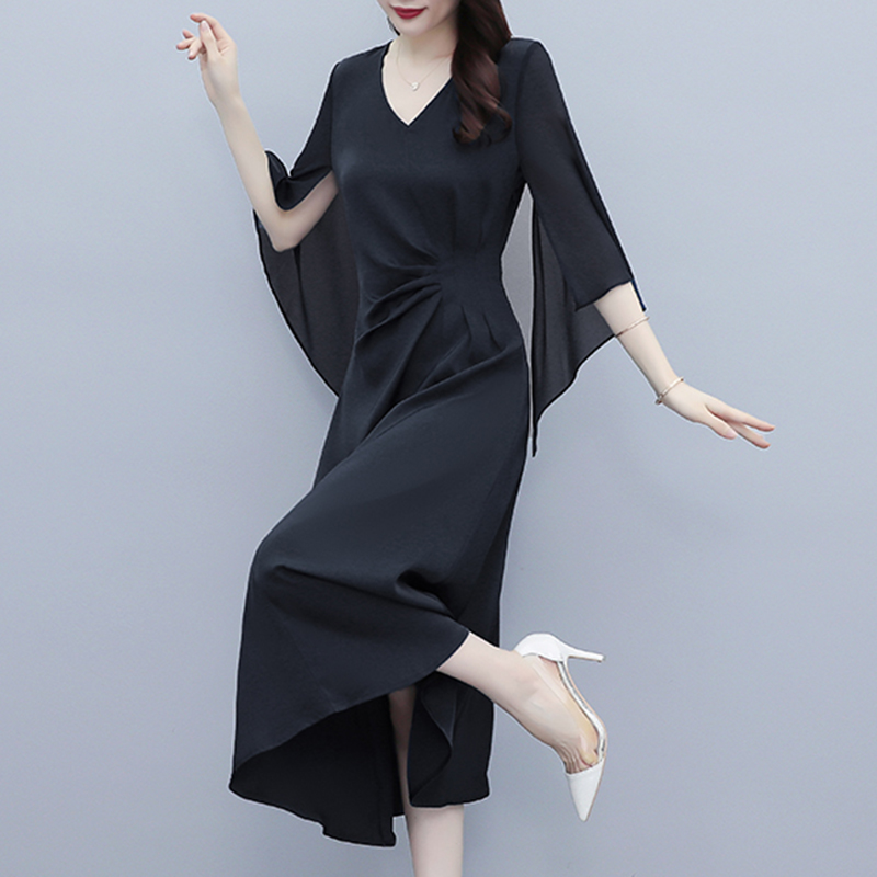 オケージョン ドレス フレアスリーブブイネックドレープワンピース