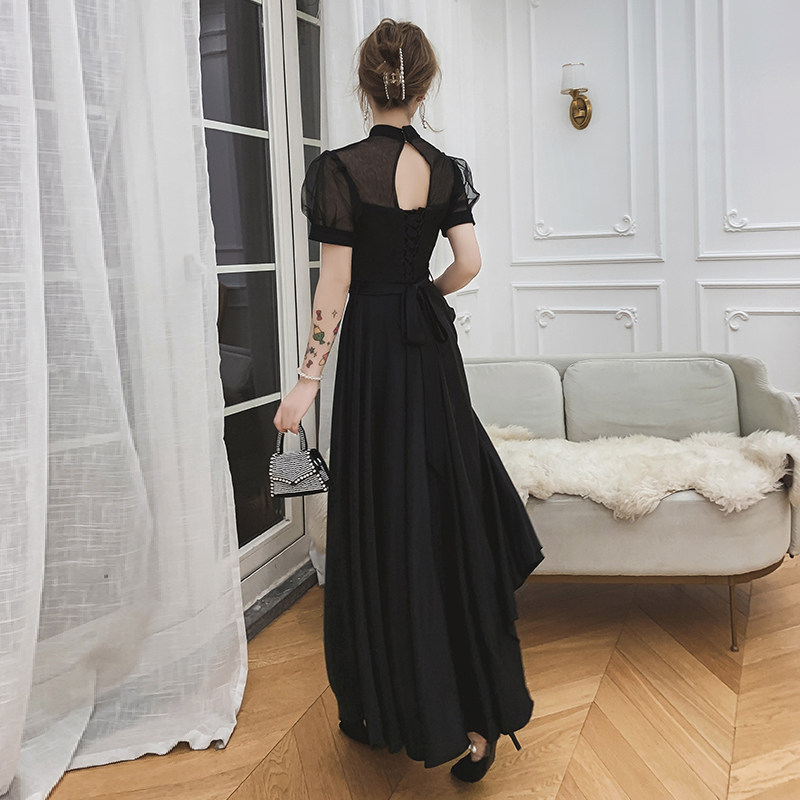 オケージョン ドレス シアー切替ハイネック半袖ロング丈ワンピース