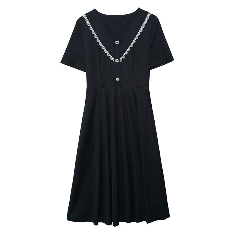 オケージョン ドレス パール風装飾付き半袖膝丈フレアワンピース