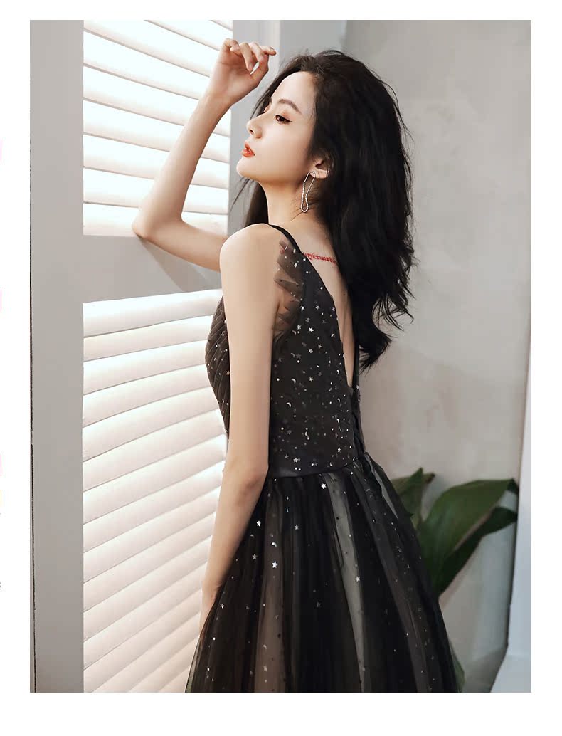 オケージョン ドレス 星空刺繍チュール深胸ロング丈オケージョンドレス