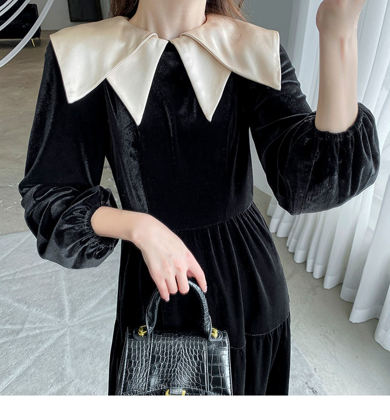 オケージョン ドレス 配色ビッグカラー付きベロアティアードロングドレス