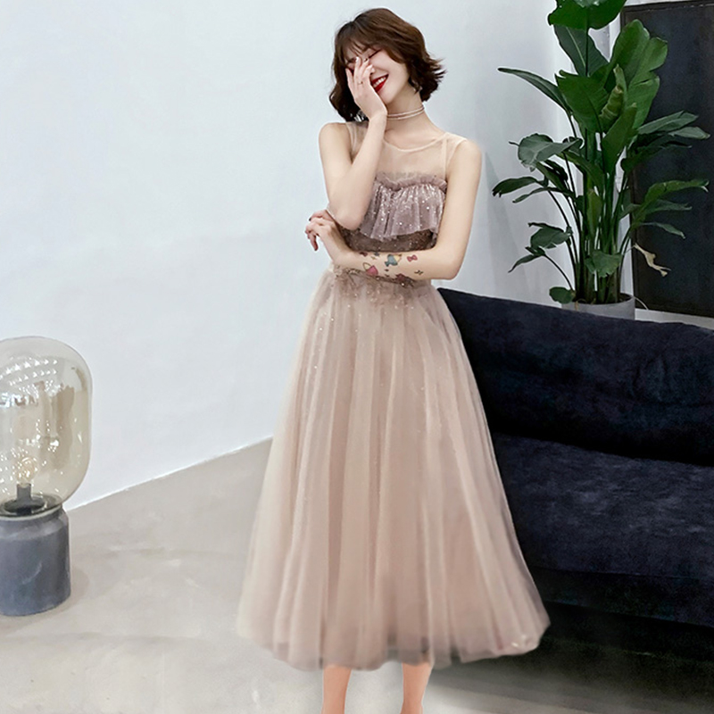 オケージョン ドレス 星屑きらめく胸元フリルチュールロングドレス