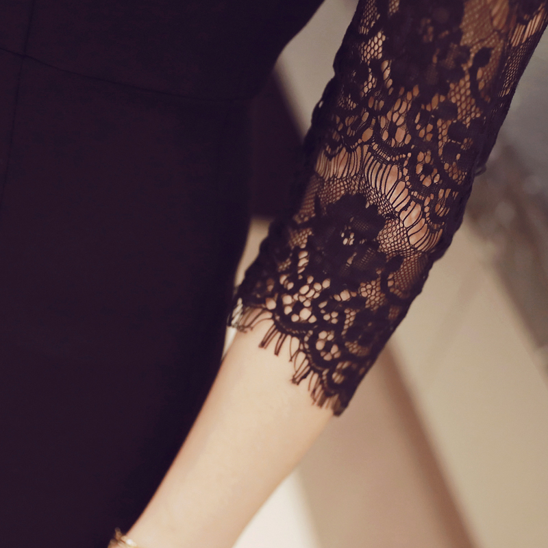 オケージョン ドレス 総レース袖エレガント裾広がりマーメイドドレス