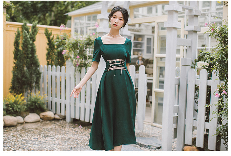 オケージョン ドレス スクエアネック編み上げベルト付きロングワンピース