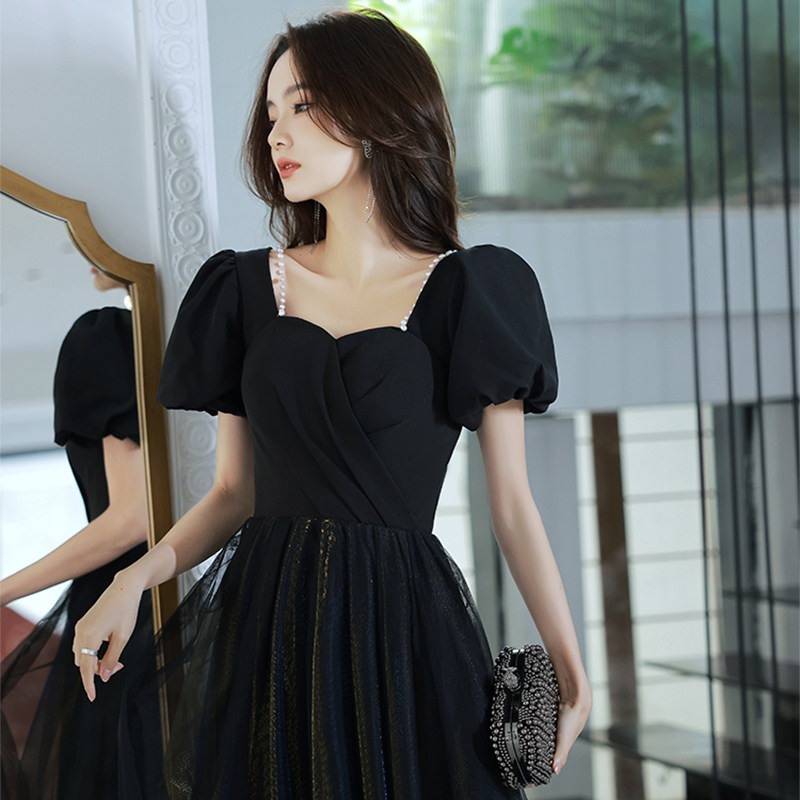 オケージョン ドレス パフスリーブハートネックチュールロングドレス