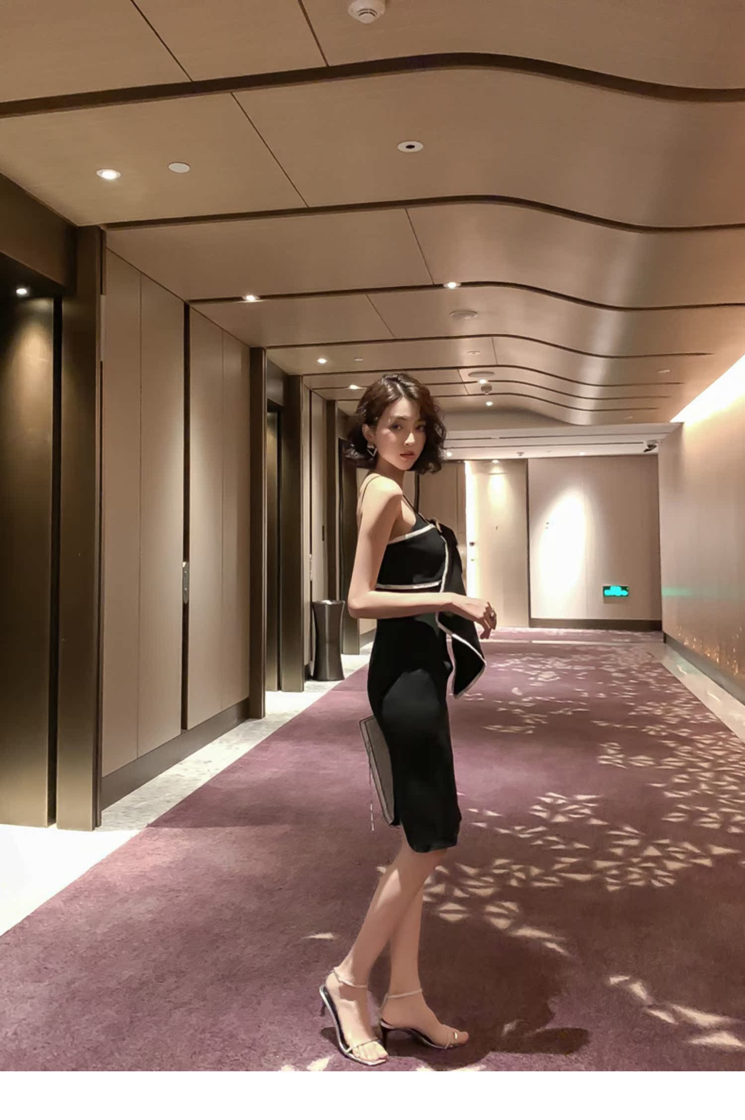 オケージョン ドレス 配色パイピング大判リボンキャミソールタイトドレス