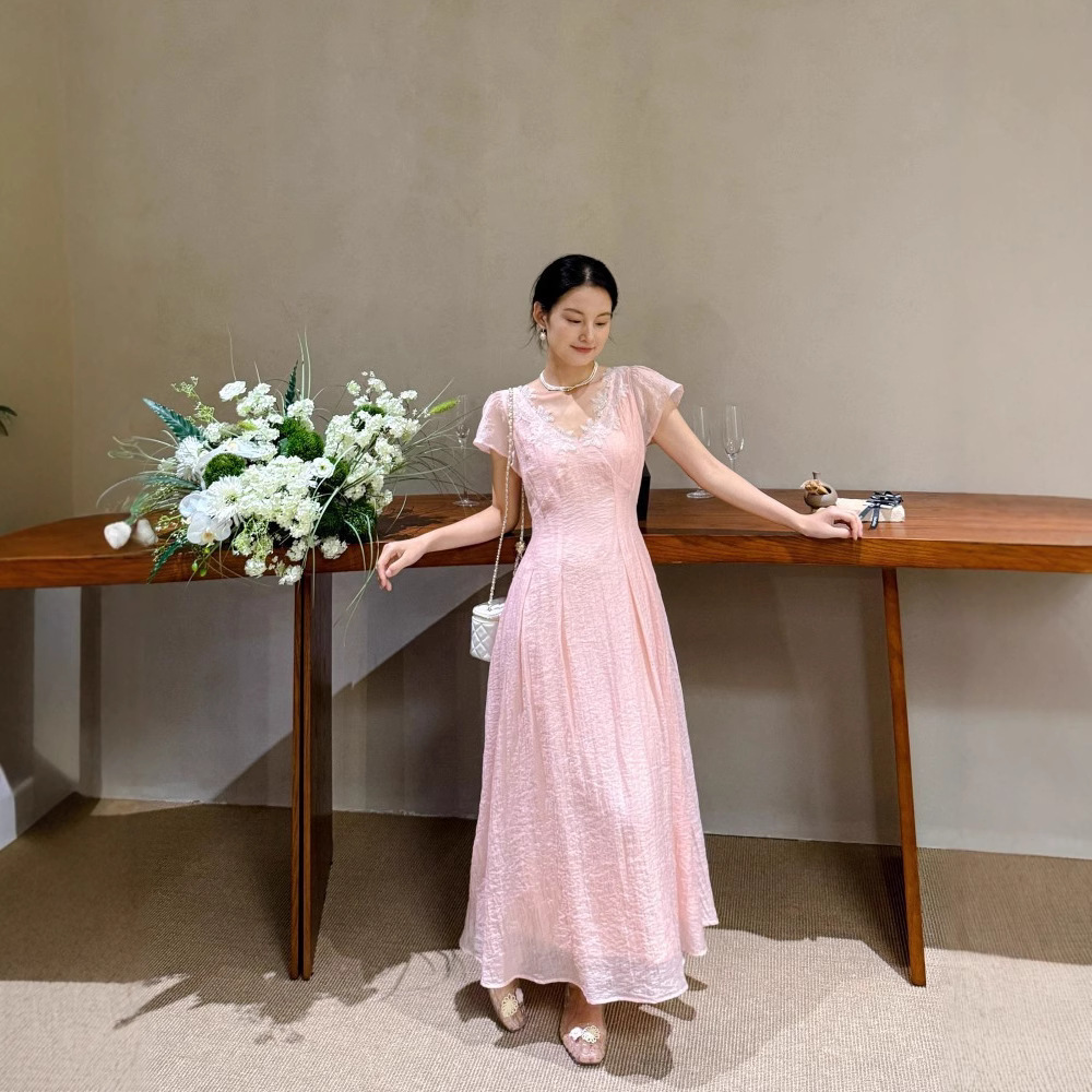 オケージョン ドレス 優美なレース装飾ロングドレス