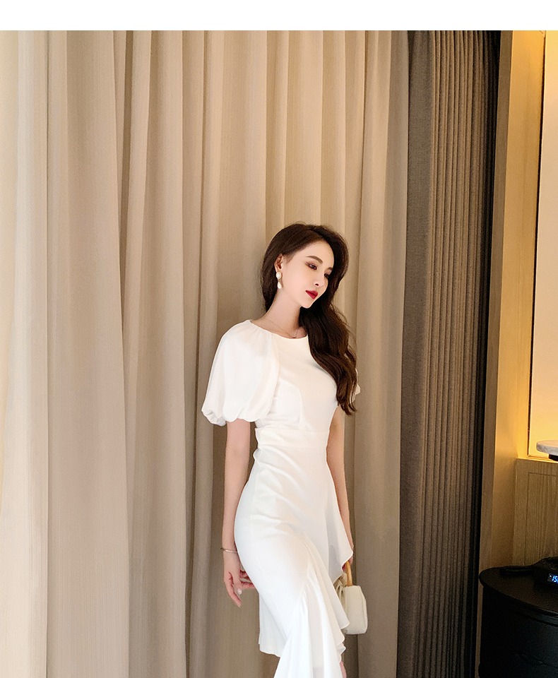 オケージョン ドレス パフスリーブアシンメトリーフリルマーメイドドレス