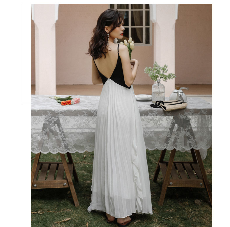 オケージョン ドレス 配色切替プリーツスカートキャミソールロングドレス