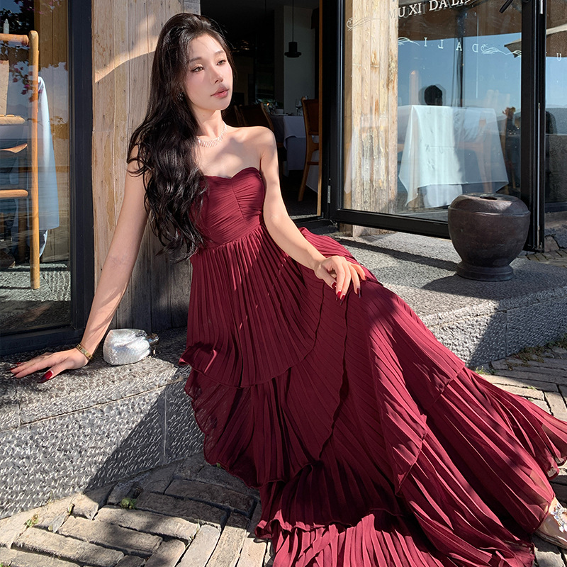 オケージョンワンピース 優美なティアードプリーツドレス