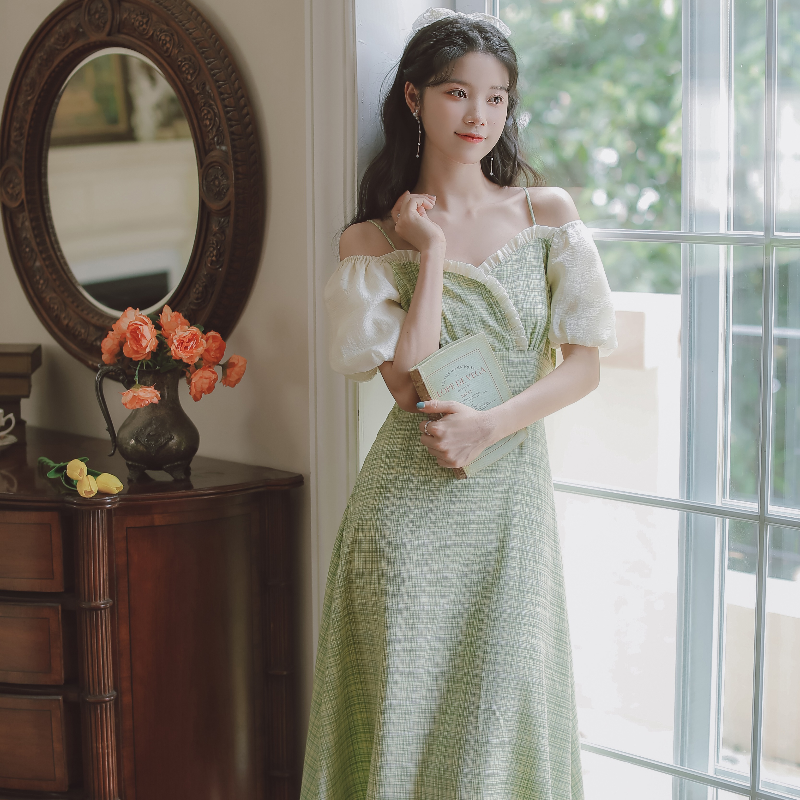 オケージョン ドレス パフスリーブ肩出しロングワンピース