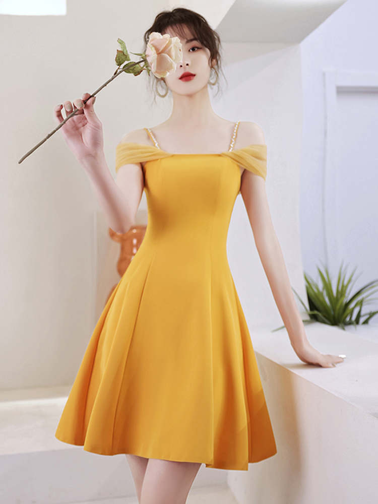 オケージョン ドレス 華やかチェーン肩紐付きオフショルフレアドレス