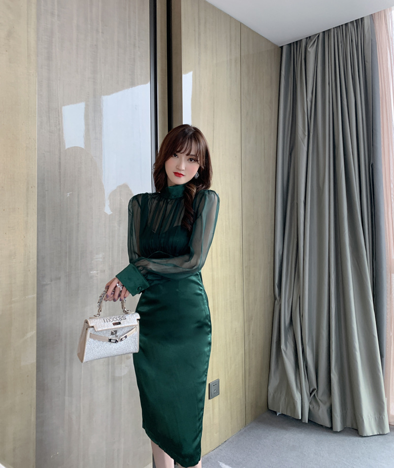 オケージョン ドレス シアースリーブハイネックタイトドレス