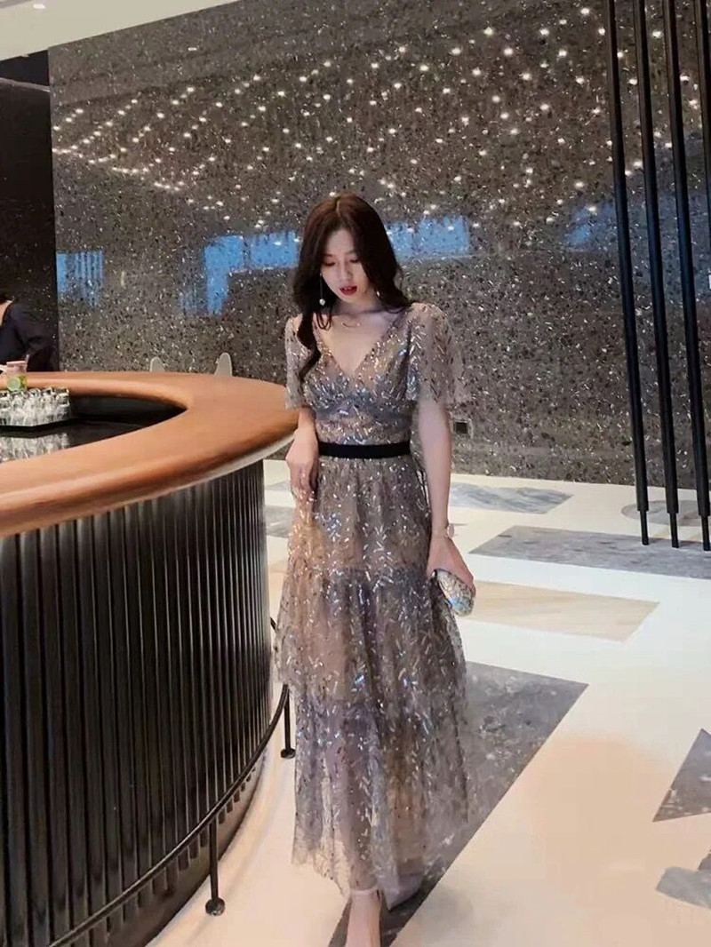 オケージョン　ドレス オケージョン　ドレス 優美な煌めき 半袖シアードレス