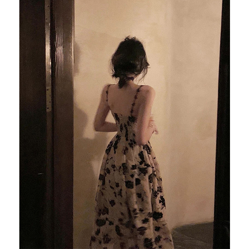 オケージョン ドレス 花柄刺繍チュールキャミソール丈長ワンピース