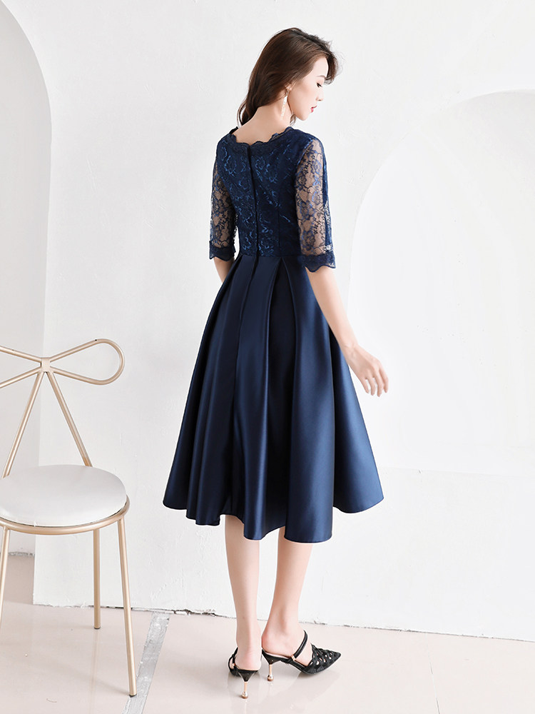 オケージョン ドレス 花柄総レース袖サテン地リボンベルト付きワンピース