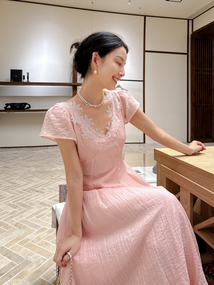 オケージョン ドレス 優美なレース装飾ロングドレス
