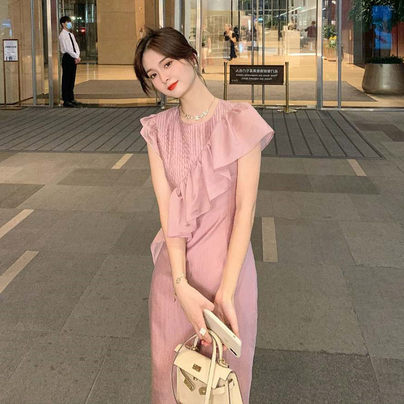 オケージョン ドレス ピンタック切替フリル袖フレアオケージョンワンピース