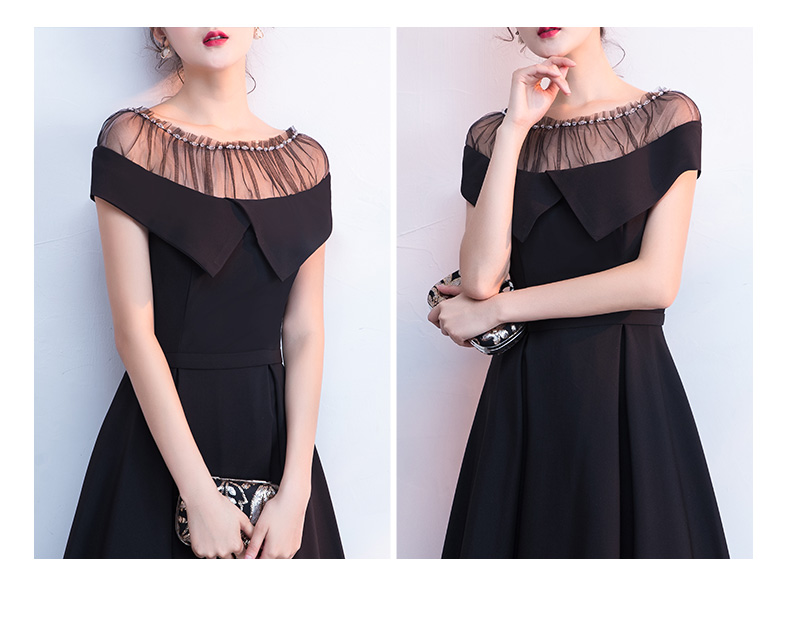 オケージョン ドレス チュールネック大人リボン襟フレアワンピース