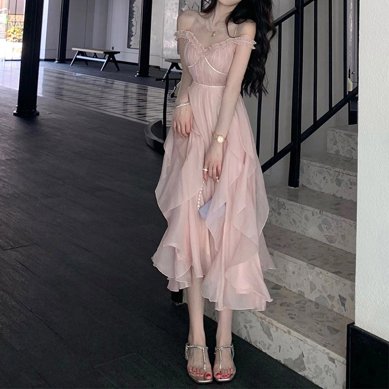 オケージョン ドレス オフショルダーティアードフリルロングワンピース