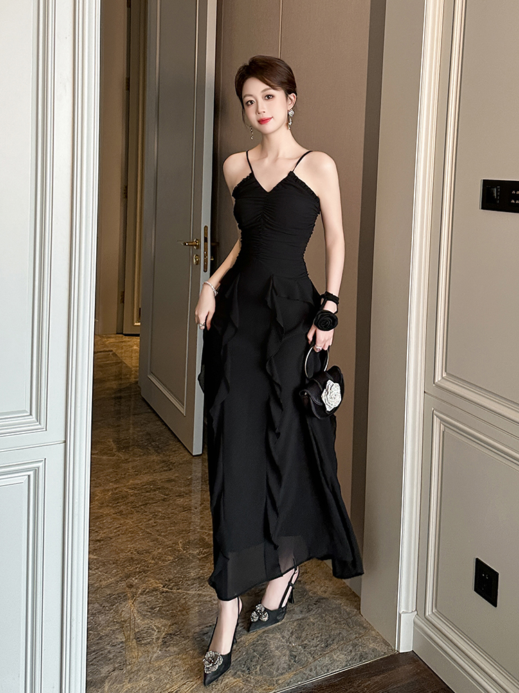 オケージョン ドレス 優美なラッフルフレアロングドレス