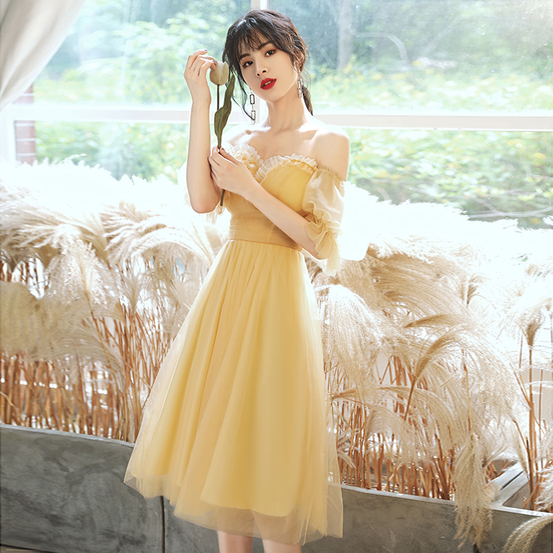 オケージョン ドレス 花びらチュール袖ふんわり姫様風ミディ丈ドレス