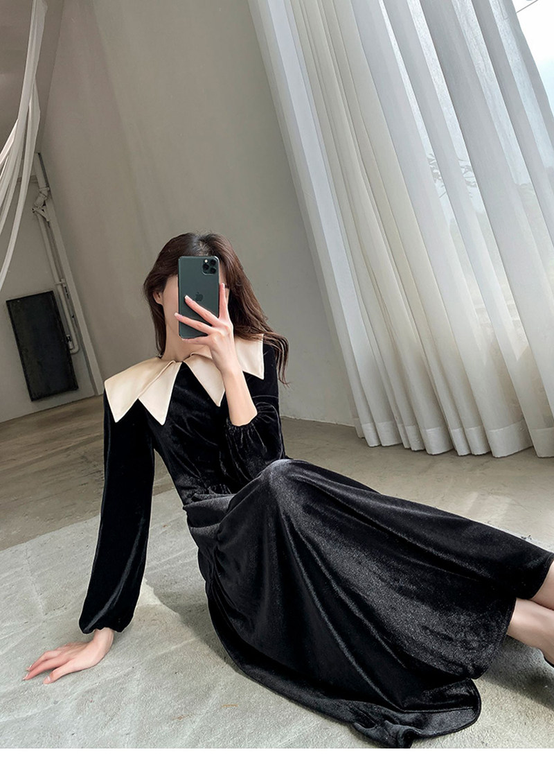 オケージョン ドレス 配色ビッグカラー付きベロアティアードロングドレス