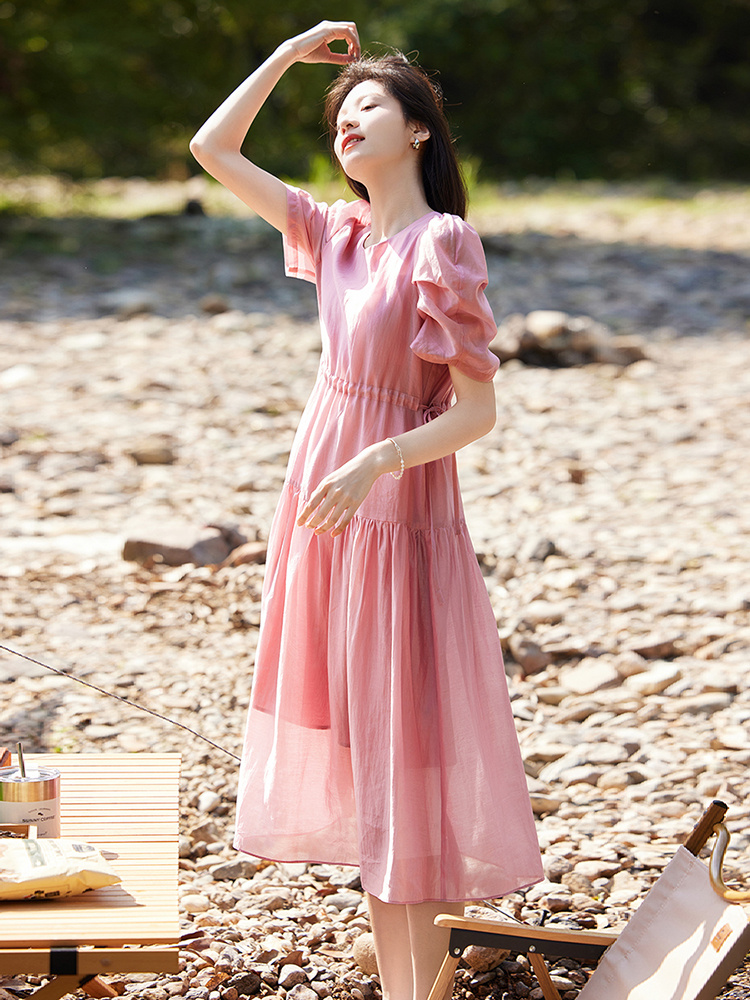 オケージョン ドレス 優美シフォン フリル袖ワンピース